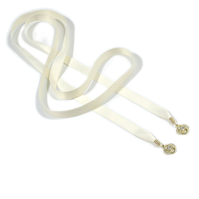 Rhinestone inlaid solid color thin waist rope