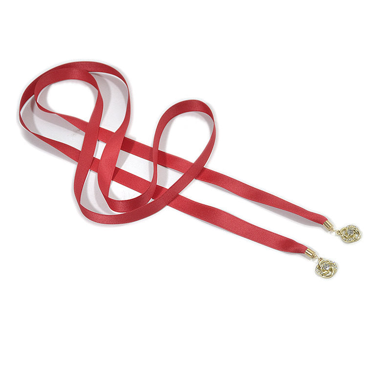 Rhinestone inlaid solid color thin waist rope
