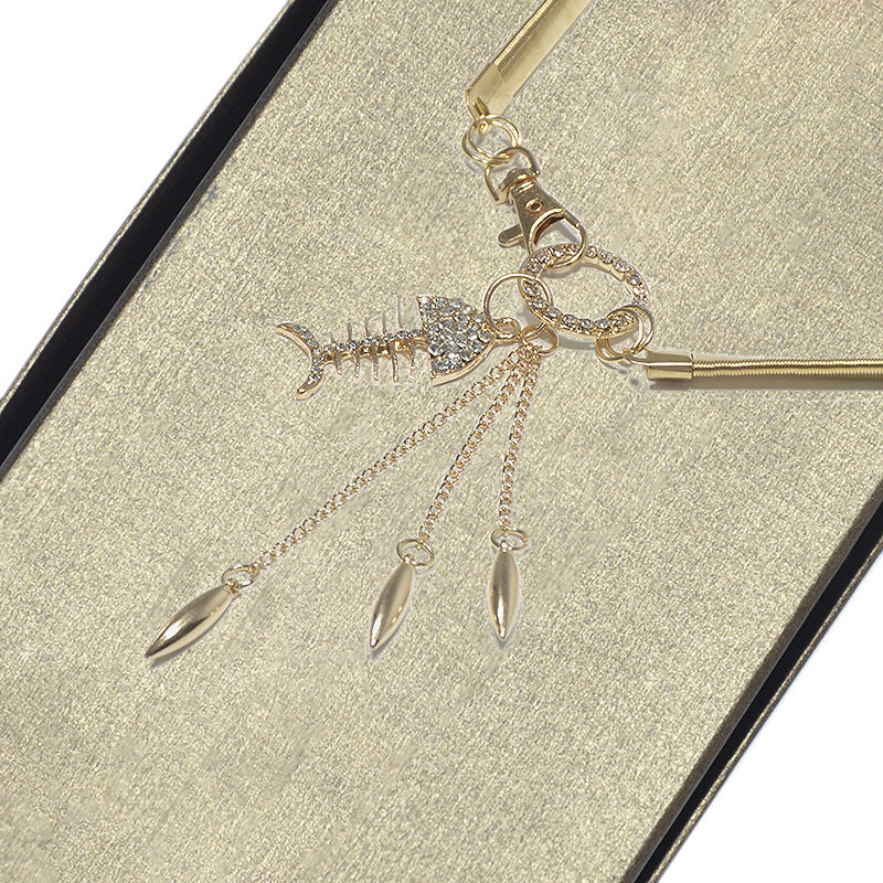 Rhinestone inlaid waist chain fish bone pendant