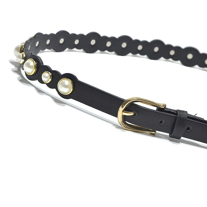 Pearl embellished imitation leather belt