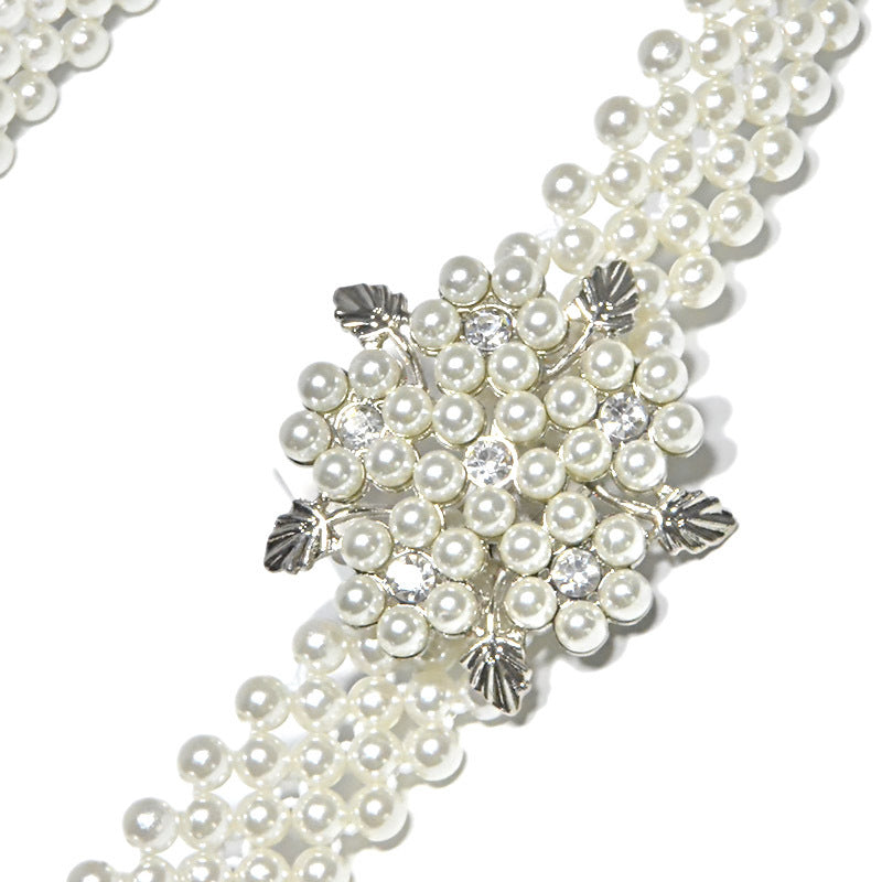 Fashion rhinestone inlaid pearl waist chain