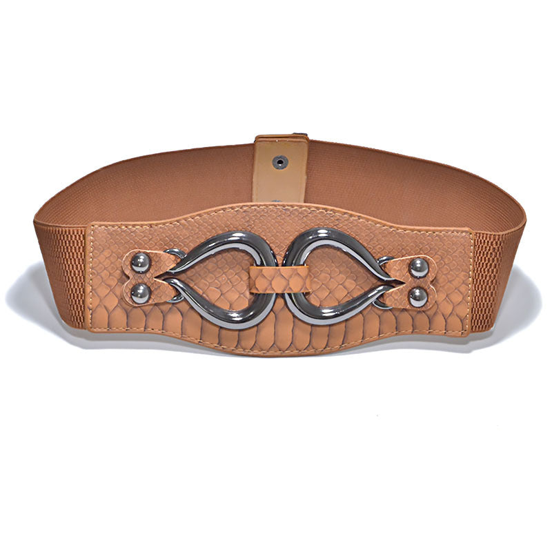Faux leather elastic wide belt
