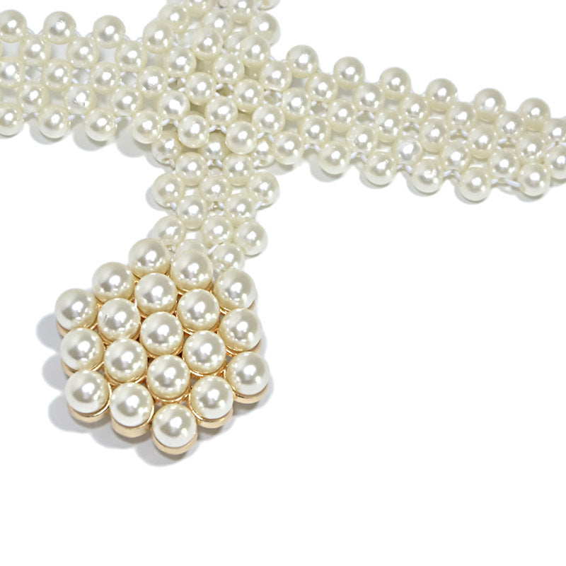 Pearl embellished elastic wide belt
