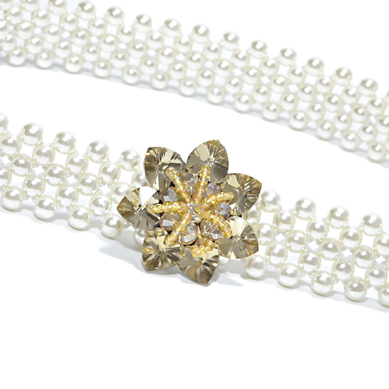 Pearl crystal wide belt woman