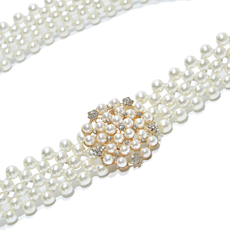 Pearl embellished elastic wide belt