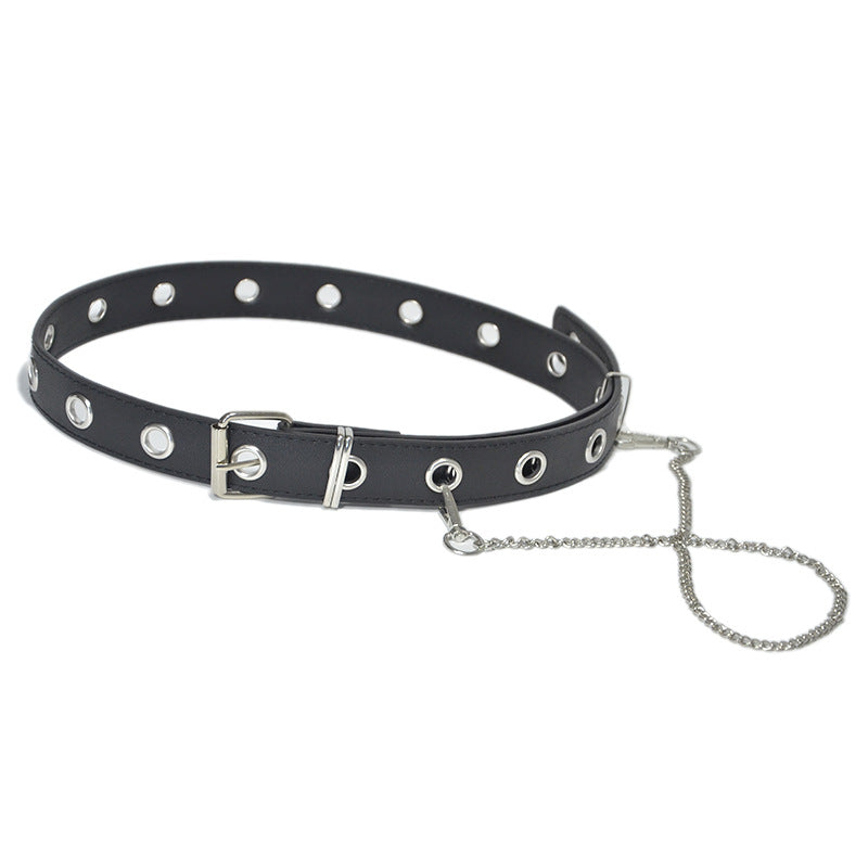 Punk punched eye chain belt