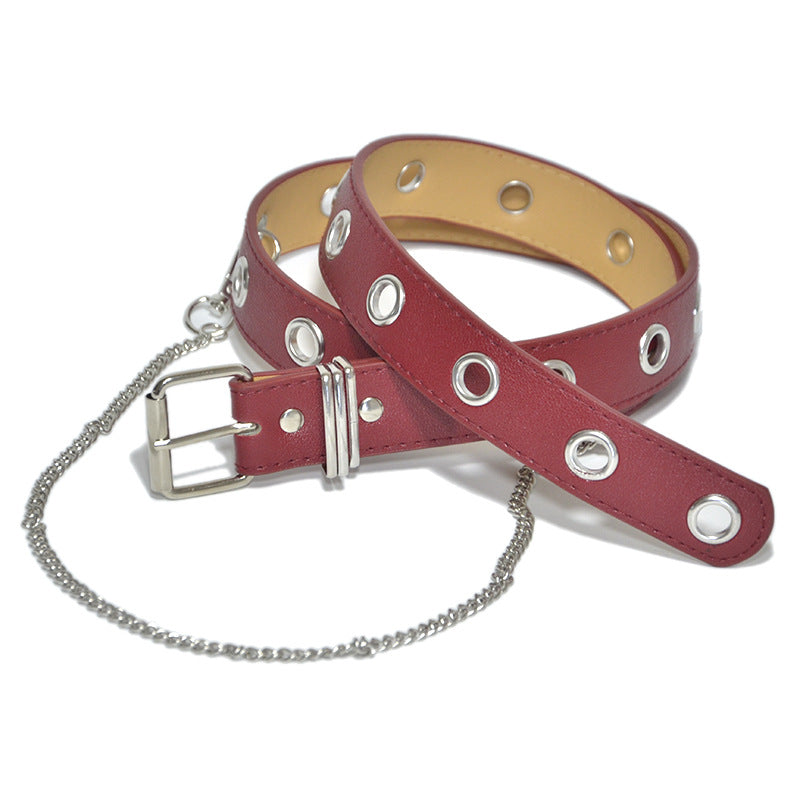 Punk punched eye chain belt