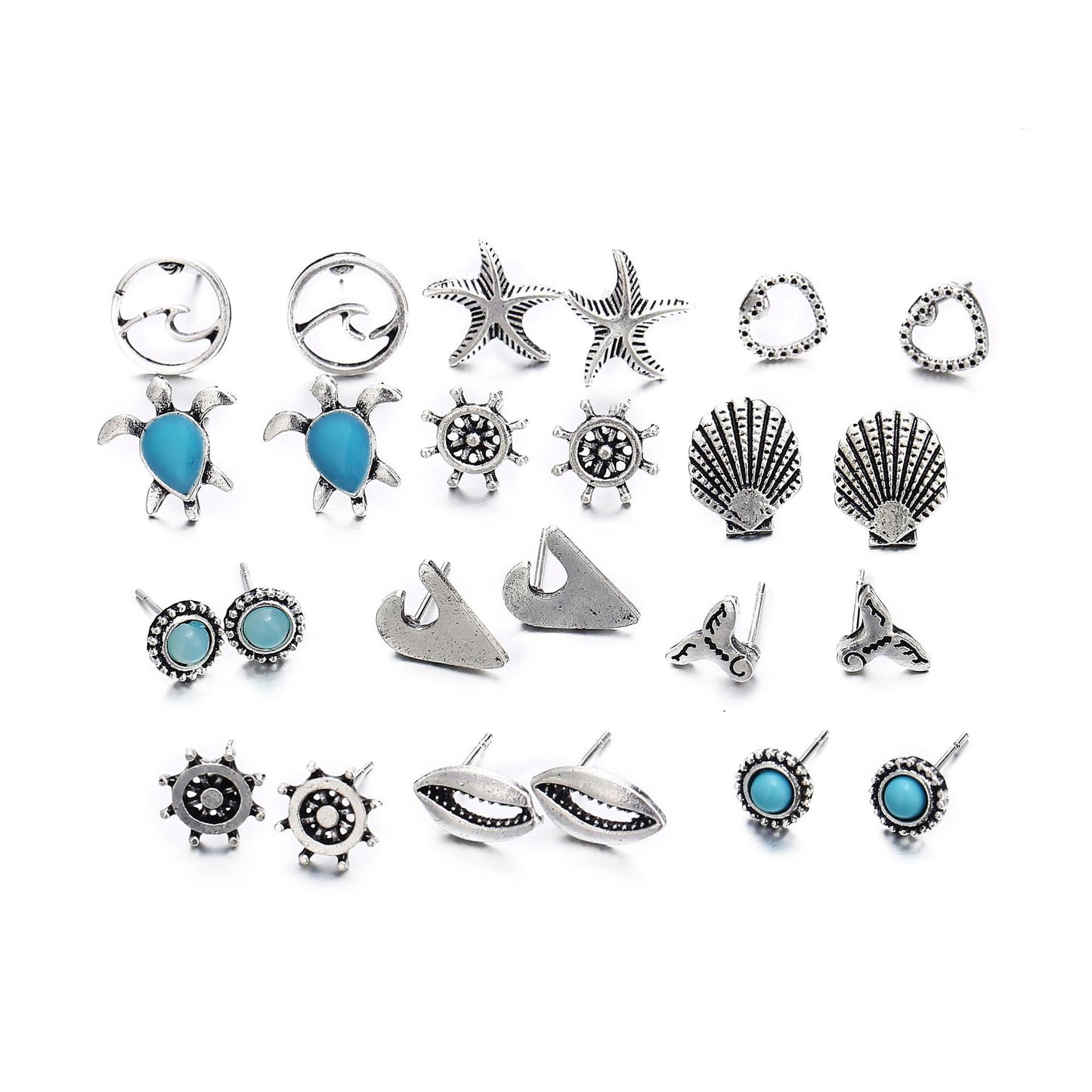 Boho Ocean Stud Earring Set (12 Pairs)