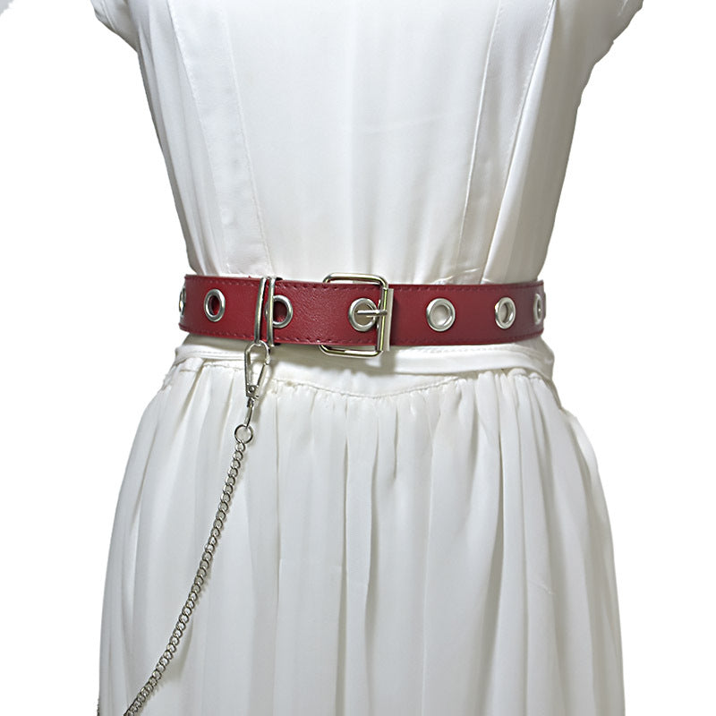 Punk punched eye chain belt