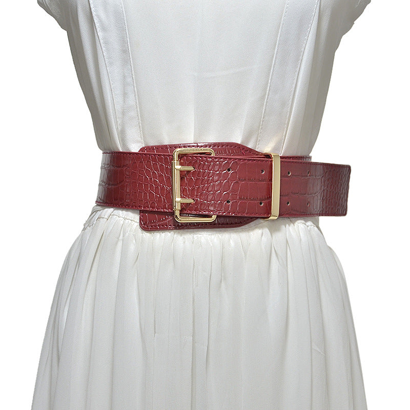 Crocodile pattern imitation leather pin buckle waist seal
