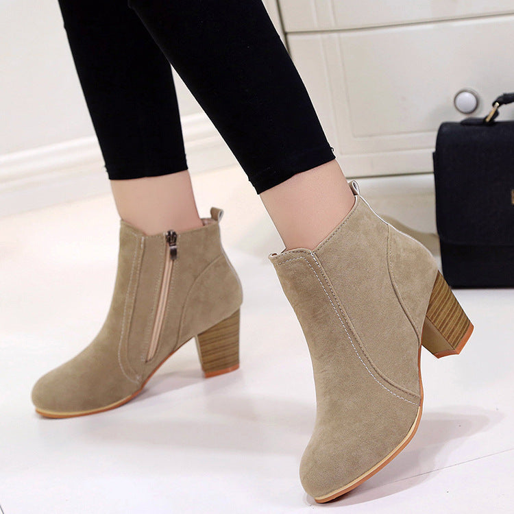 Thick heel high heel short boots