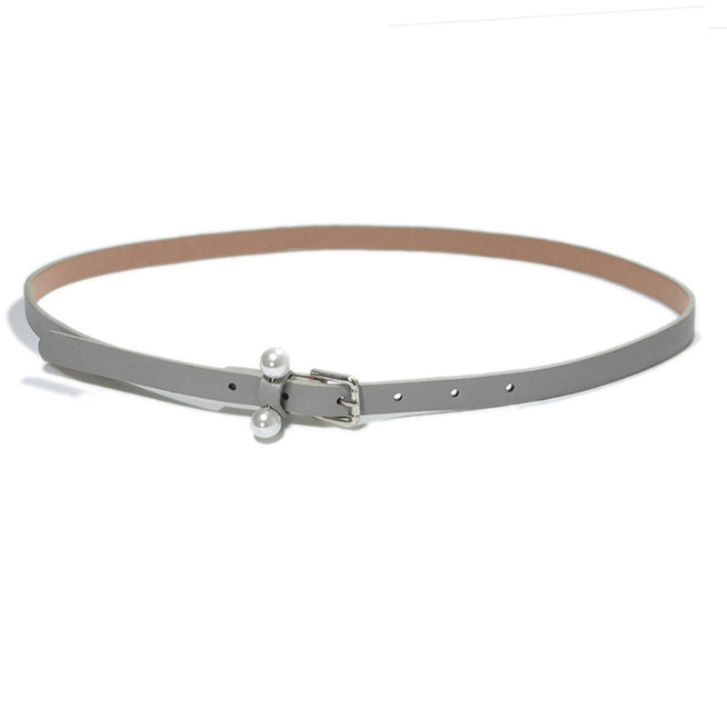 Pearl inlaid imitation leather pin buckle belt