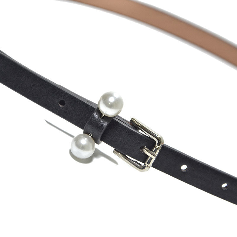 Pearl inlaid imitation leather pin buckle belt