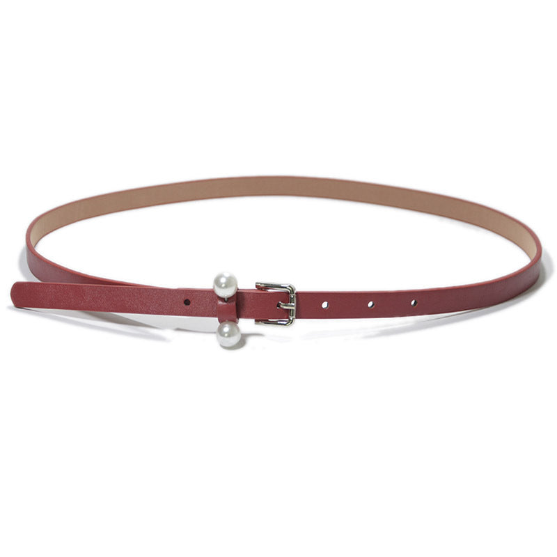 Pearl inlaid imitation leather pin buckle belt