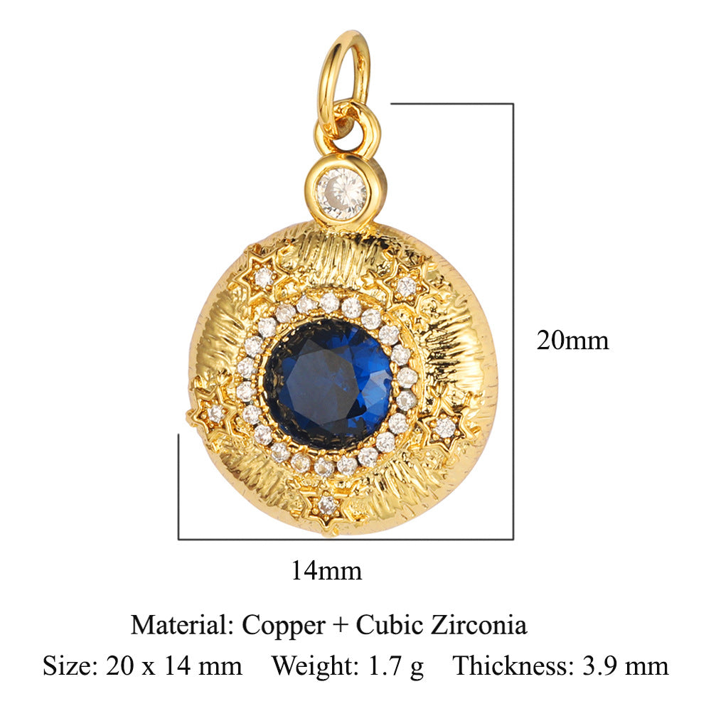 Colgante de cobre y circonita con forma de llave y corazón de melocotón