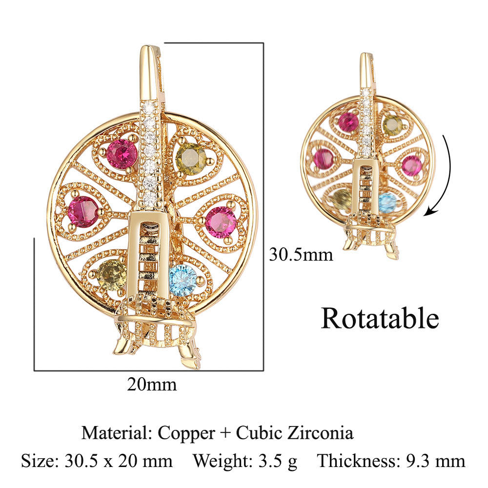 Rotatable gyro windmill copper zircon pendant.