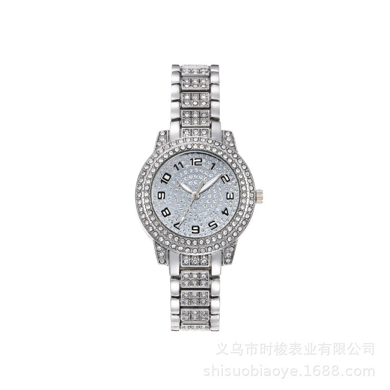 Rhinestone Digital Steel Band Watch