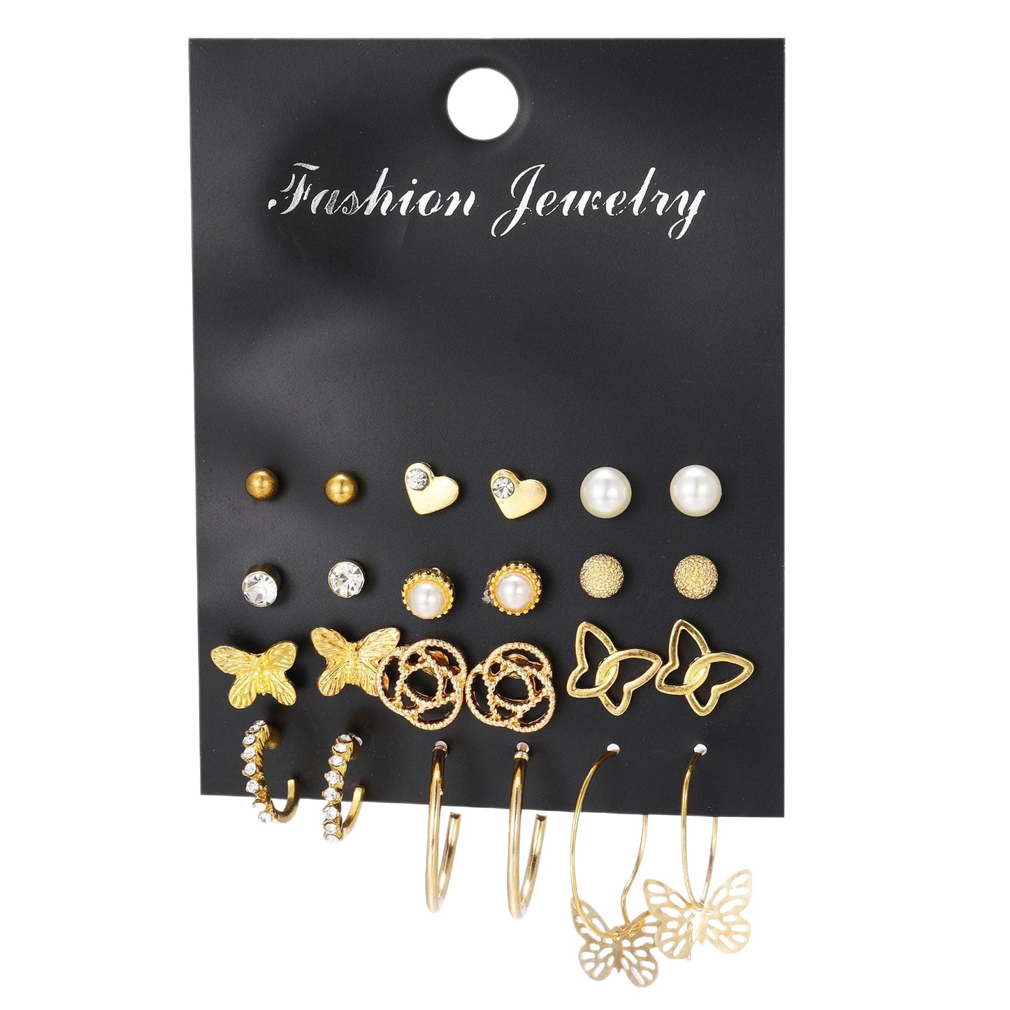 Butterfly Pearl Rhinestone Earring Set