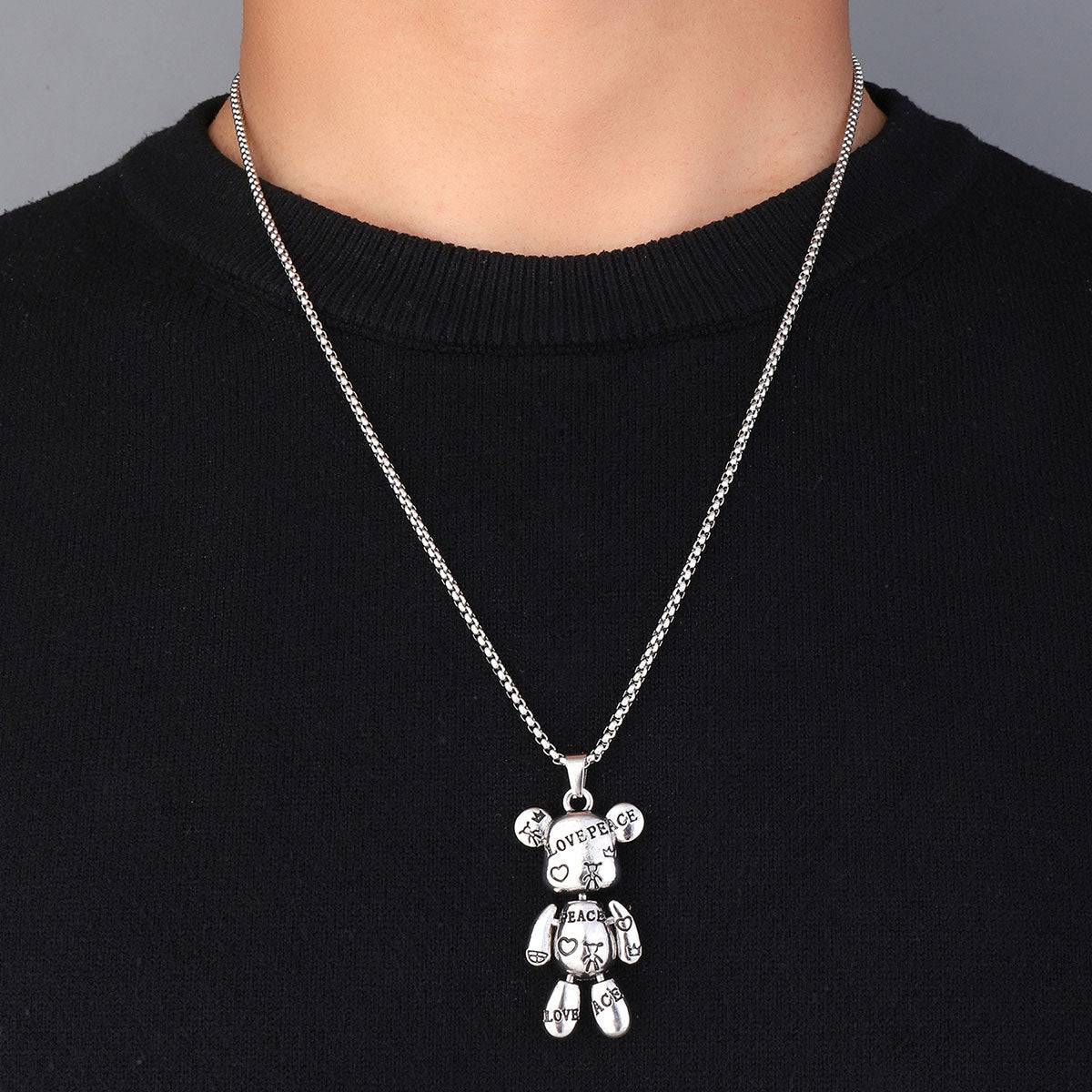 Collar con colgante de mahjong de oso de acero de titanio para hombre