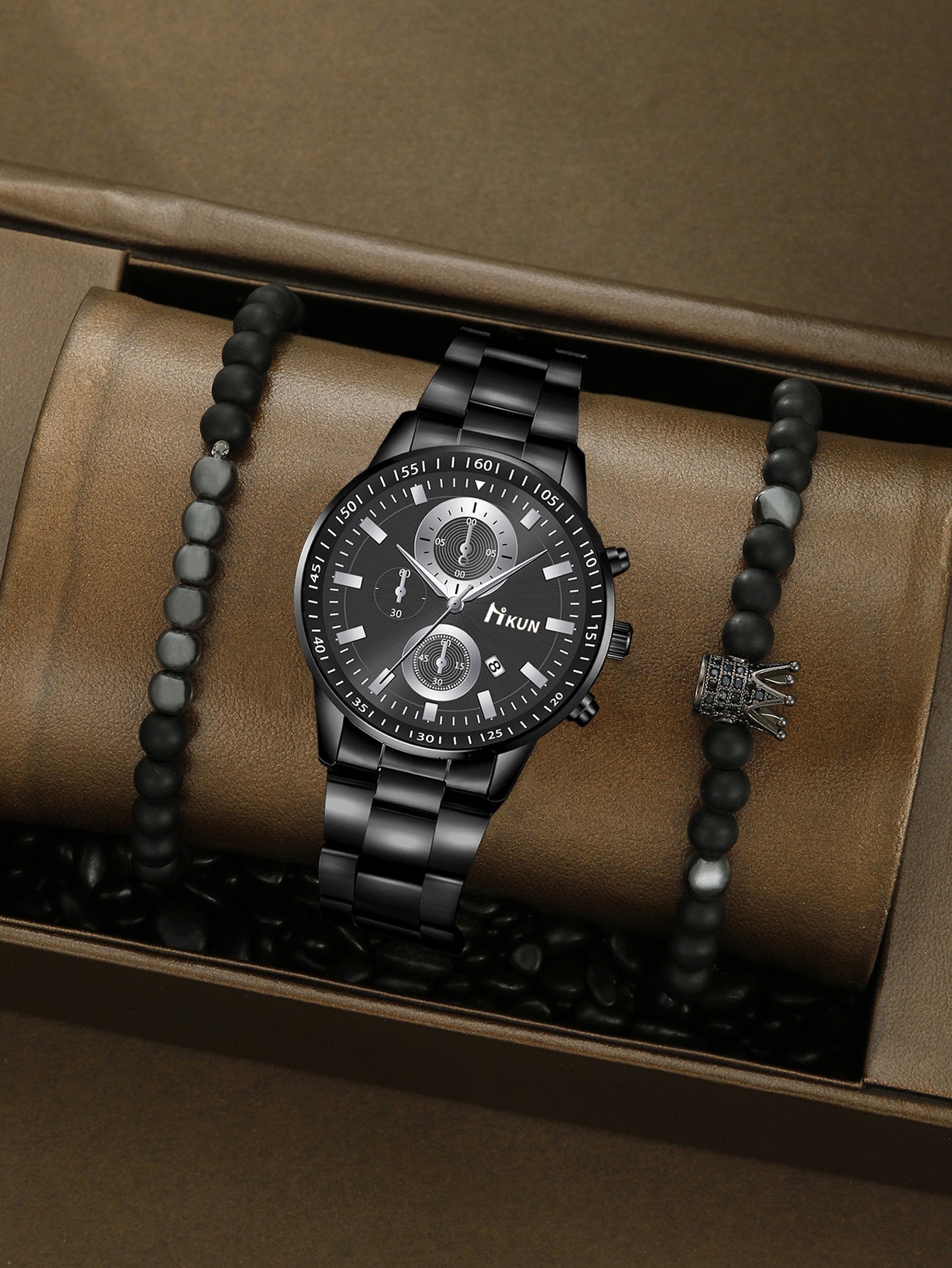 Trendy Beaded Men's Watch Set