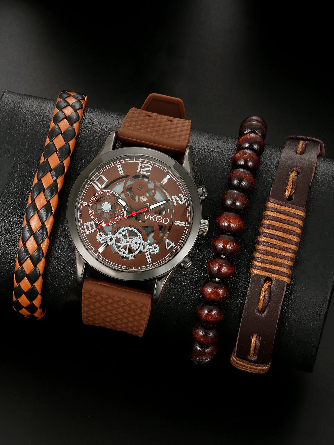 Alloy Watch Leather Strap Bracelet Set