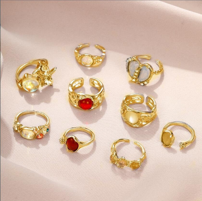 9Pcs Opal Flower Bud Ring Set