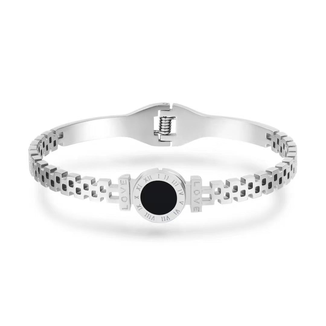 Pulseira circular digital Roman LOVE feminina em aço titânio joias banhadas a ouro 18K