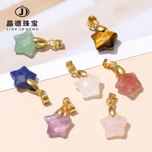 11Mm natural crystal faceted pentagram pendant