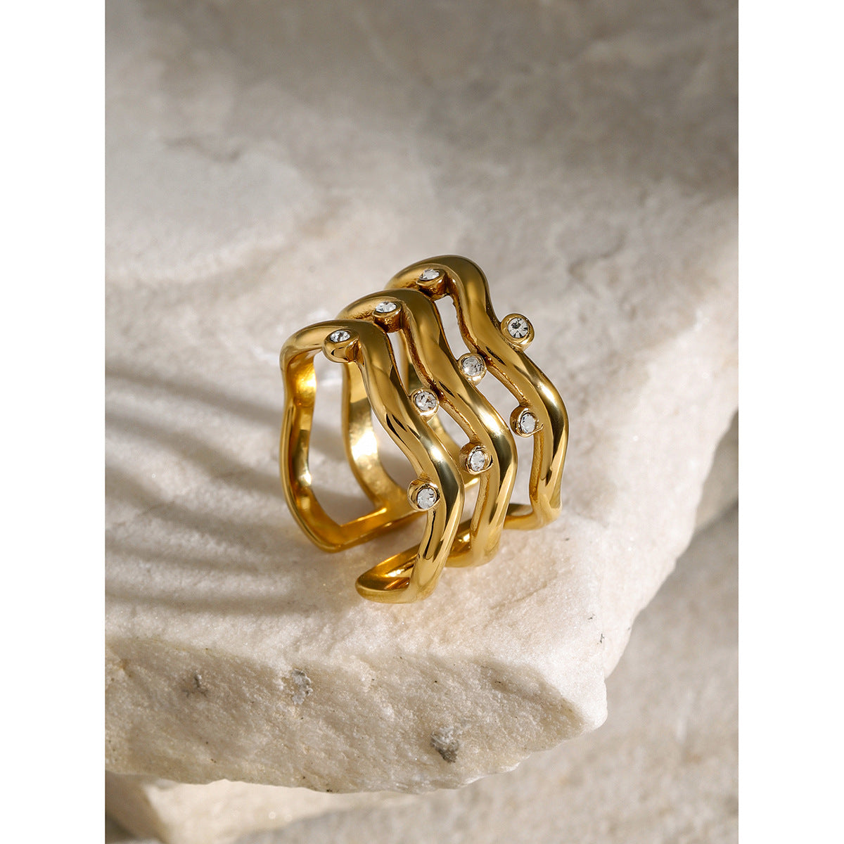 Three-layer ripple rhinestone ring