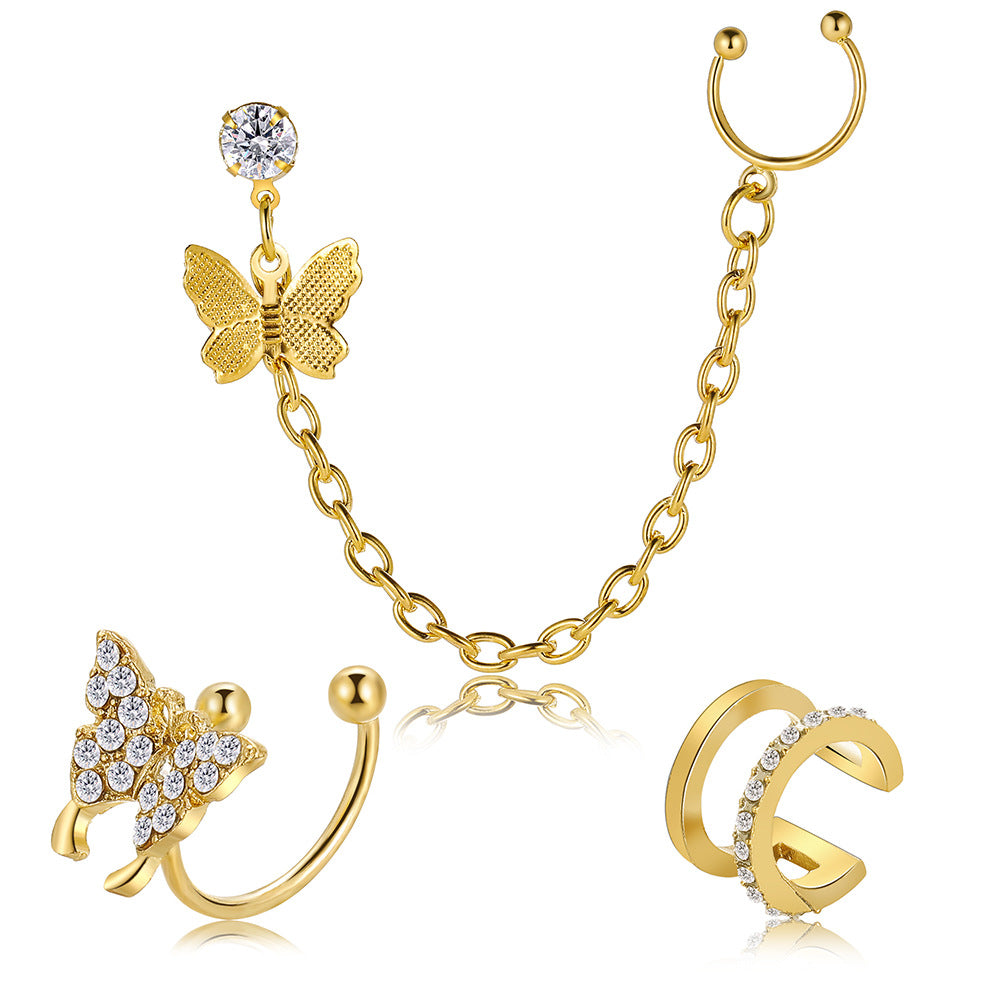 Rhinestone Butterfly Ear Cuffs & Earrings Set