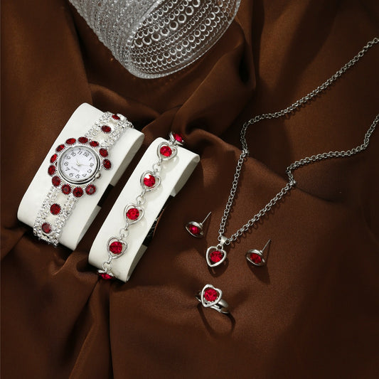 Watch Fashion Necklace Earrings Ring Jewelry Set