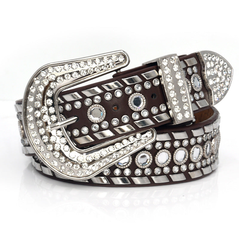 Pin buckle fashion wide rhinestone inlaid belt
