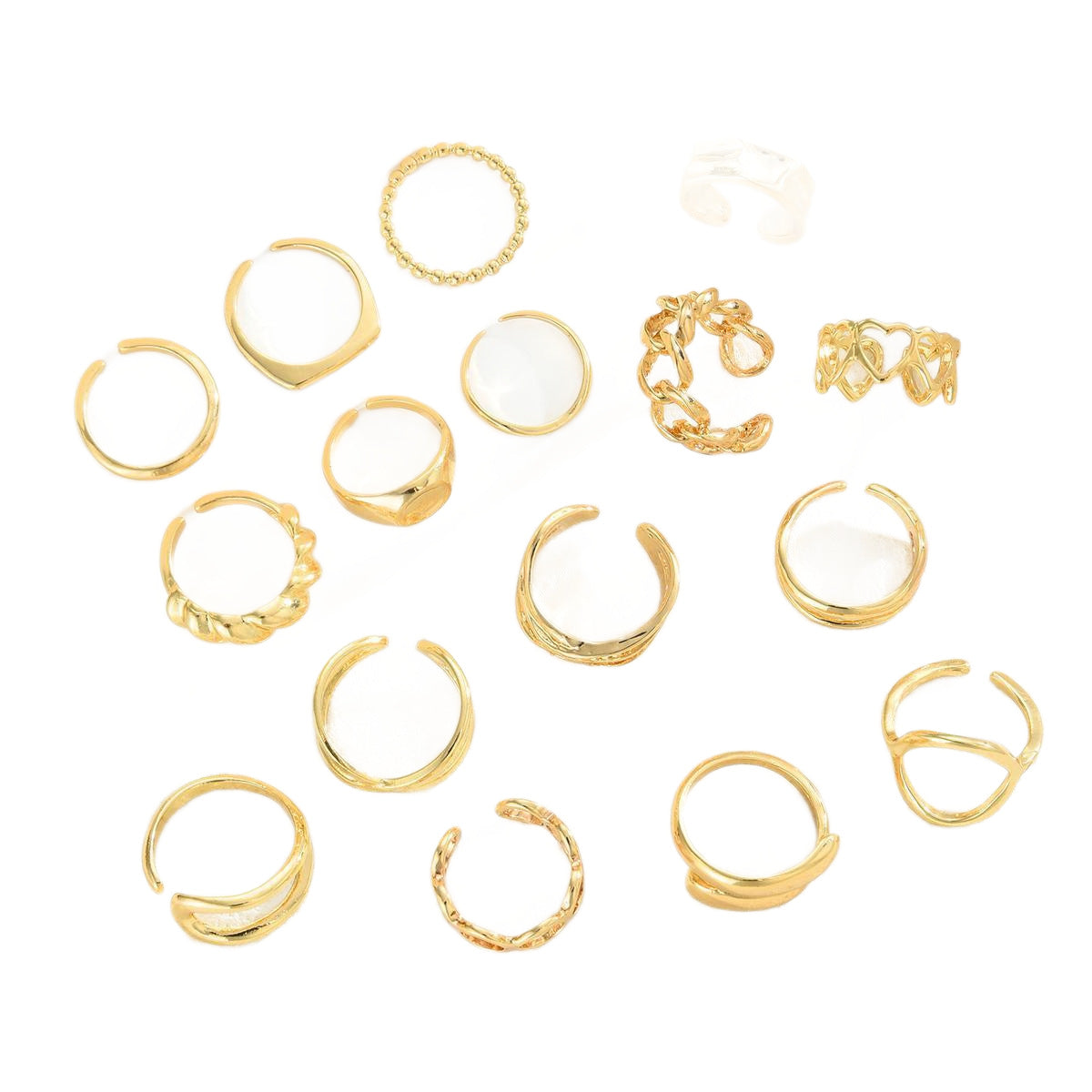 16-Piece Geometric Oval Gold-Plated Ring Set