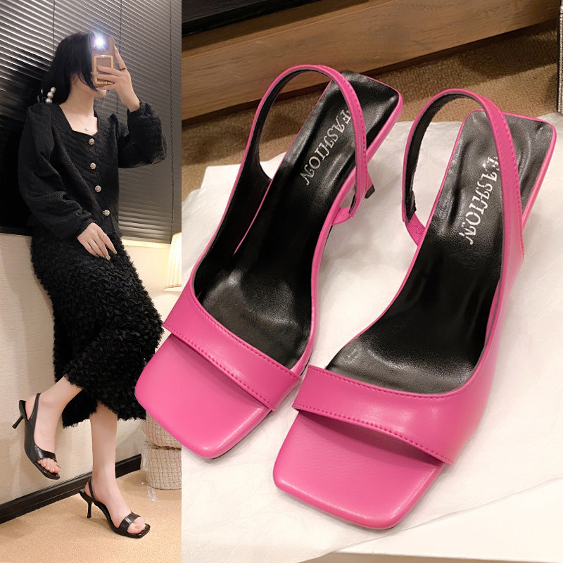 Pink square-toe sandals for women