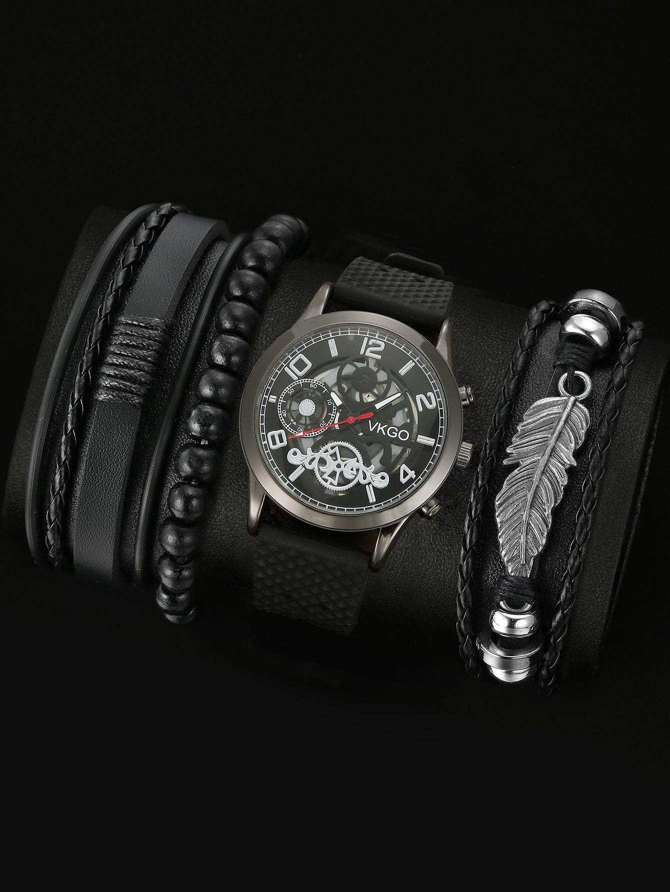 Alloy Watch Leather Strap Bracelet Set