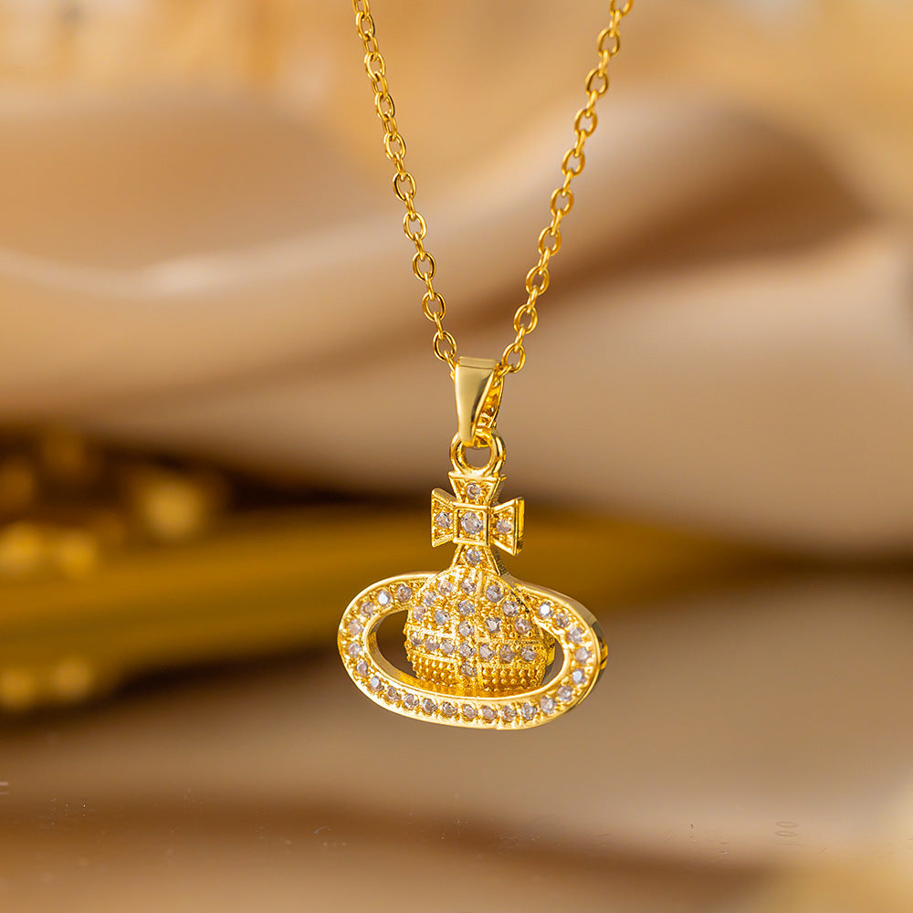 Saturn Zircon Pendant Necklace