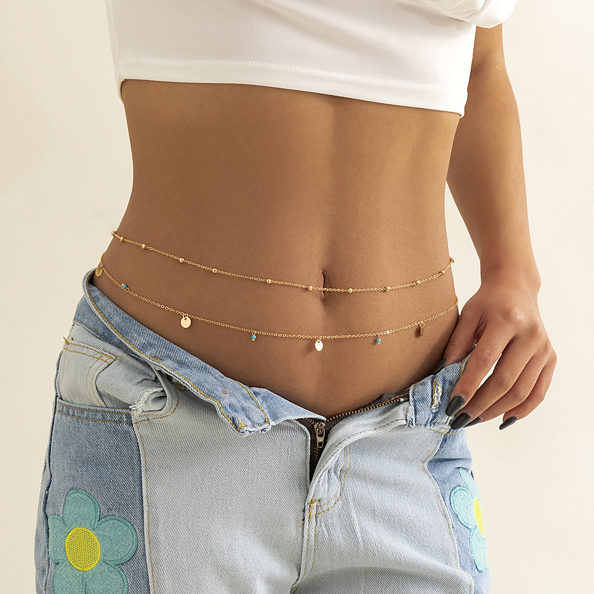 Tassel sequined double chain body chain waist chain