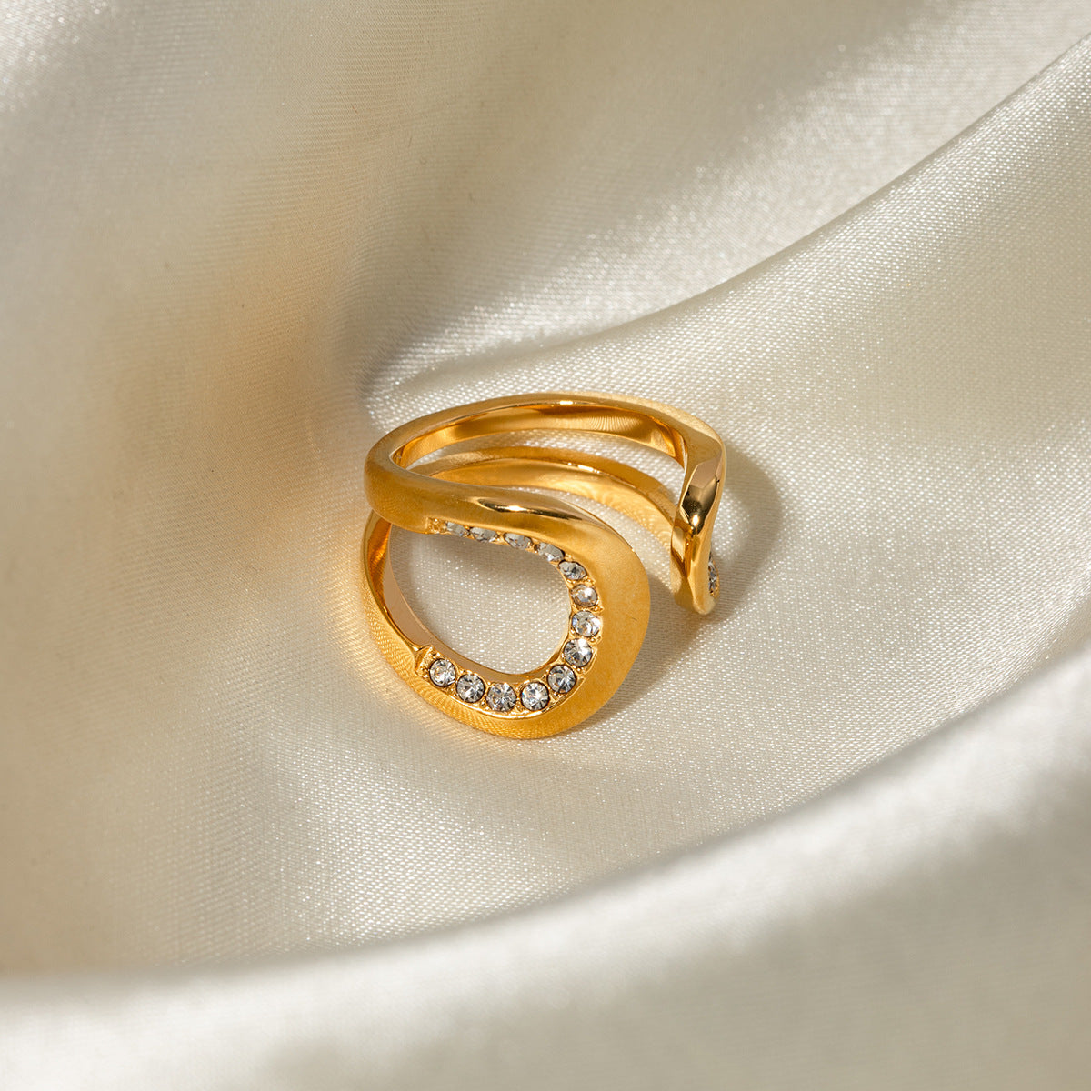 Rhinestone Curved Ring Open Ring
