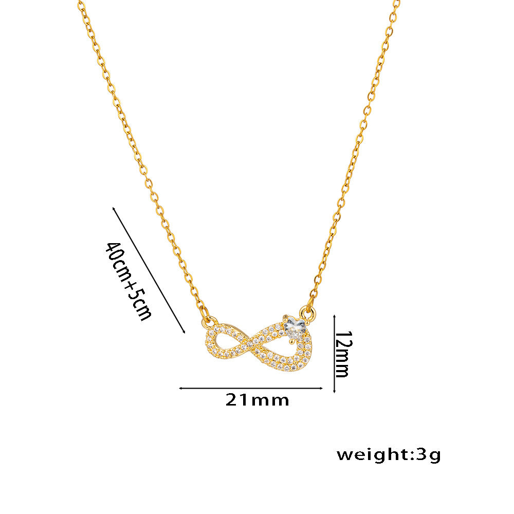 Colar de coração simples e elegante em formato de 8 com zircão, presente versátil para mulheres