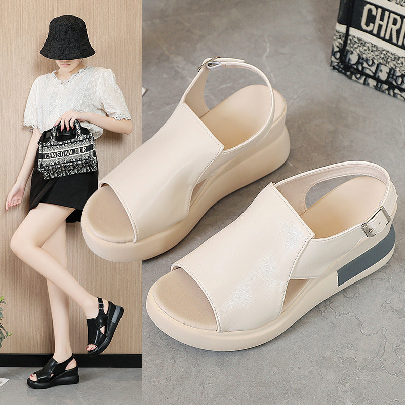 Soft leather heightening muffin shoes