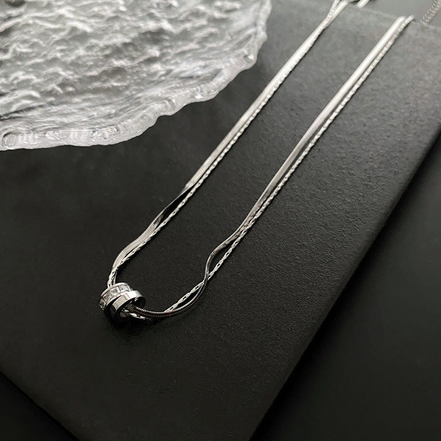 Women's Titanium Steel Collarbone Necklace with Ring Pendant — Light Luxury