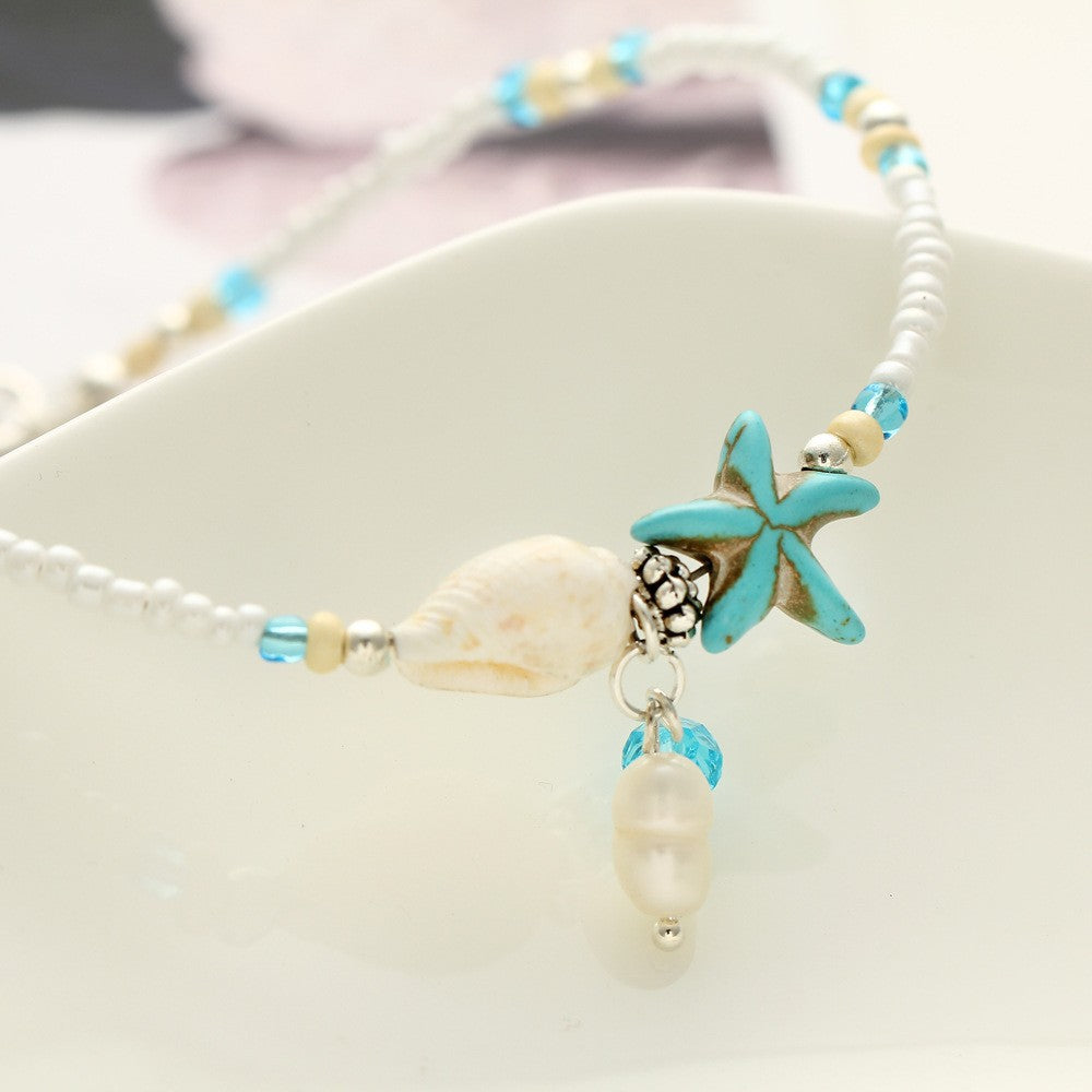 Conch Starfish Rice Bead Anklet