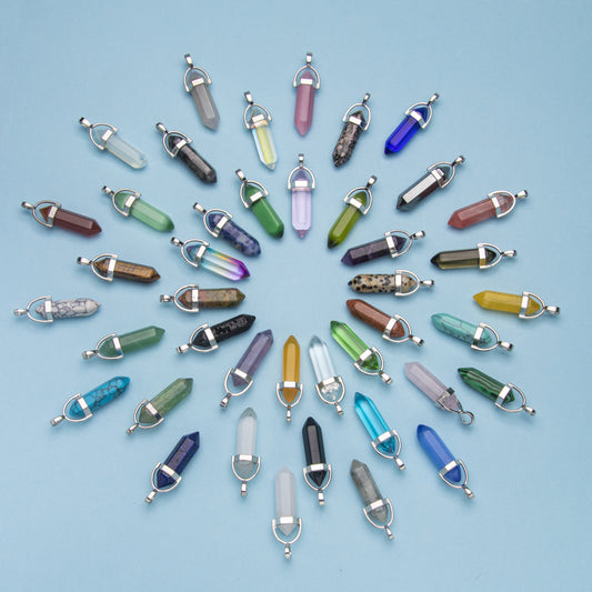 100 unidades/pacote pingente de cristal de coluna hexagonal de pedra natural