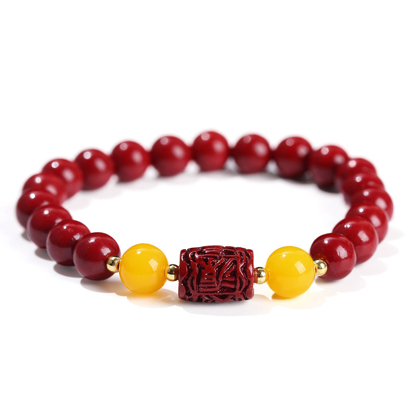 Pulsera de cinabrio con arena de oro morado y mineral en bruto