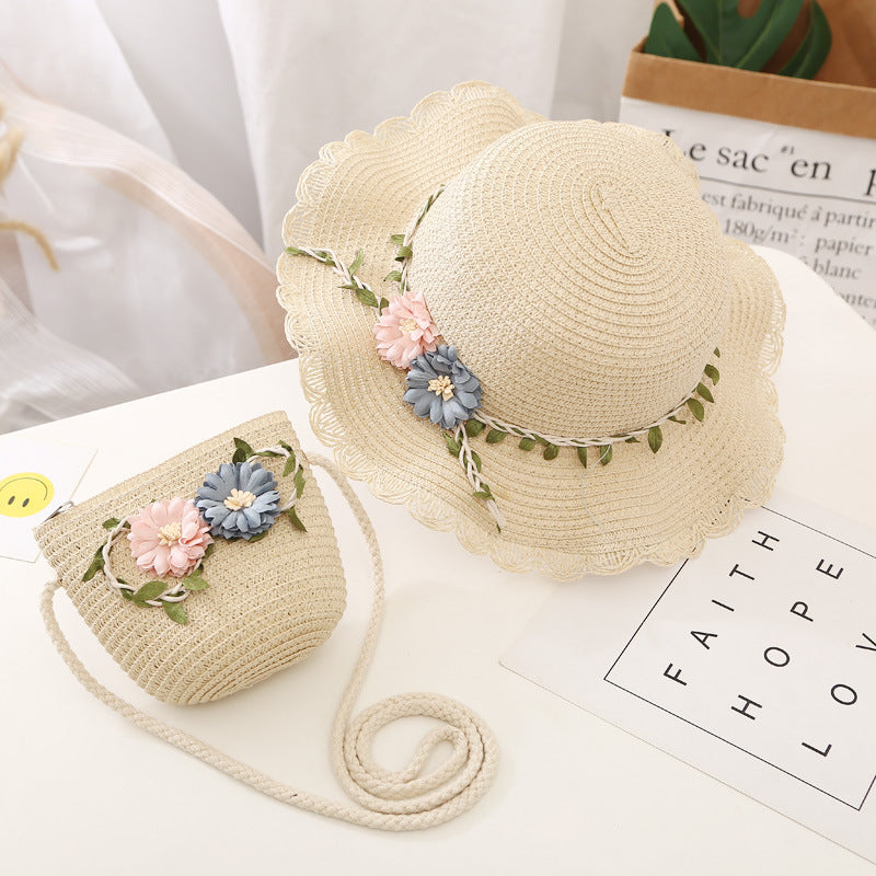Conjunto de sombrero para el sol para niñas, nuevo bolso de paja de verano, princesa UV para bebés