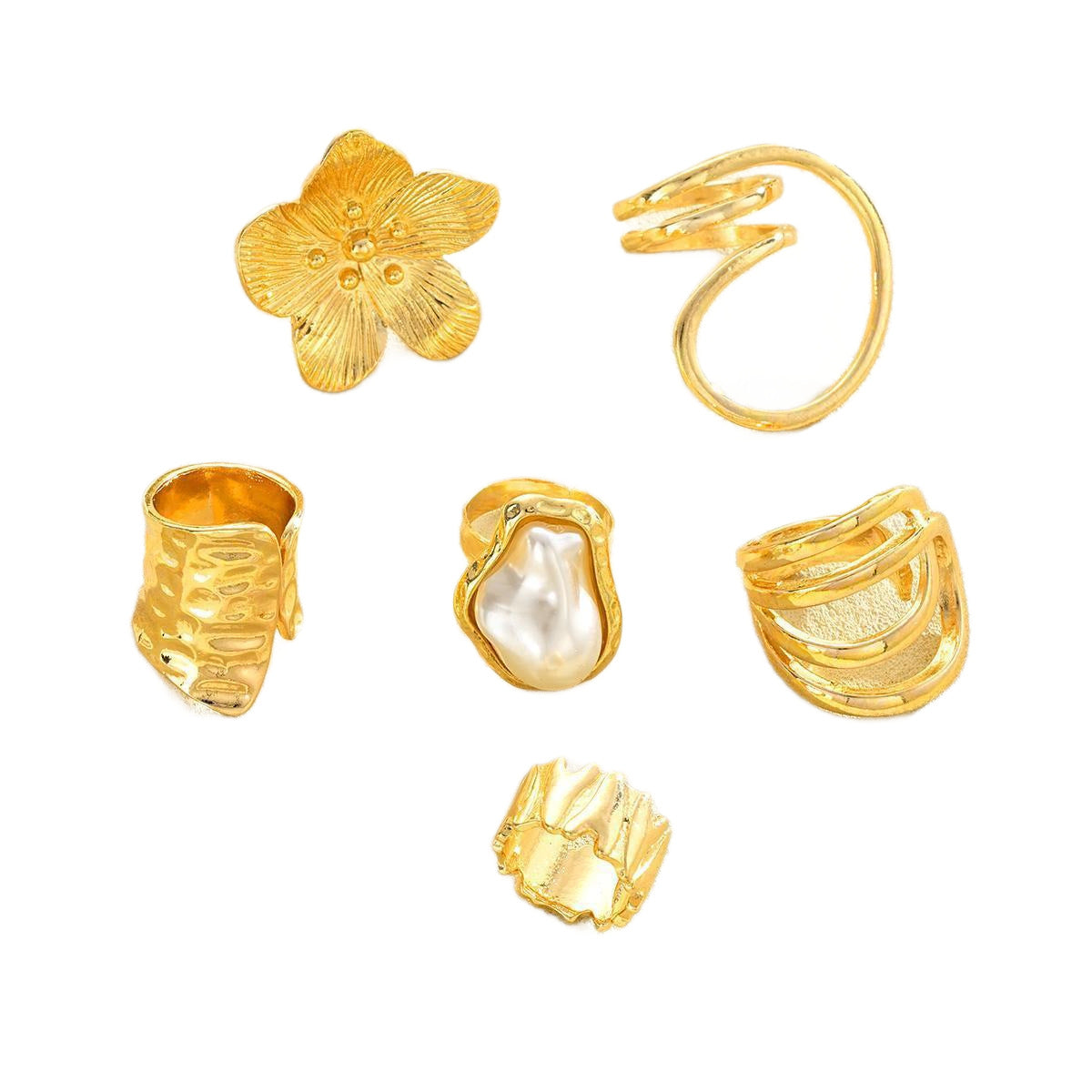 Irregular Pearl Flower Ring Set