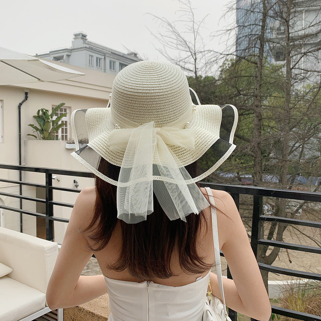 Wave-Edge Bow Wide-Brim Hat