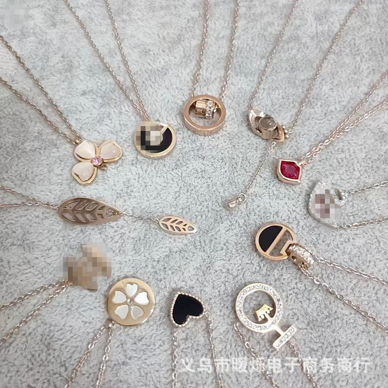 Titanium steel rose gold gold silver three-color necklace mixed