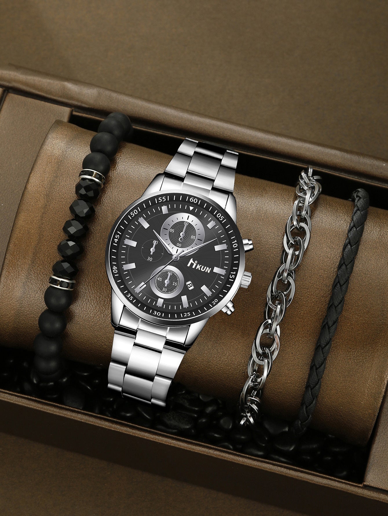 Trendy Beaded Men's Watch Set