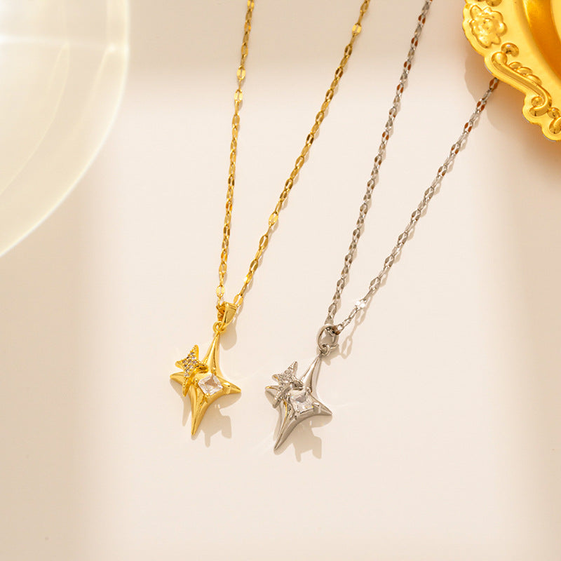 Colar com pingente de cruz estrela, estilo hip-hop minimalista para homens